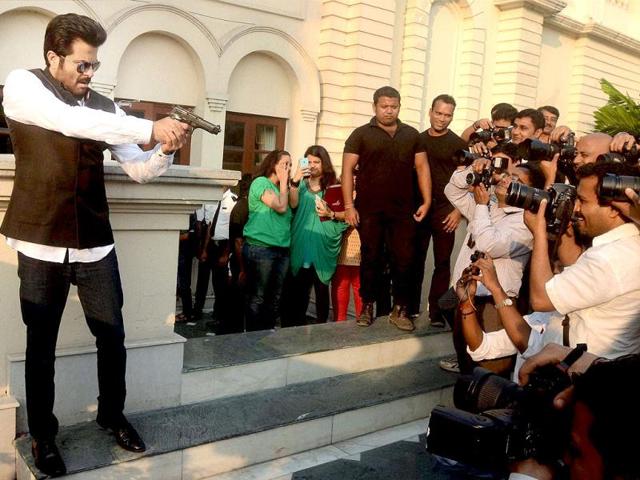 Anil Kapoor in a photo shoot during promotion of his new TV show in Kolkata on Wednesday. (PTI Photo)