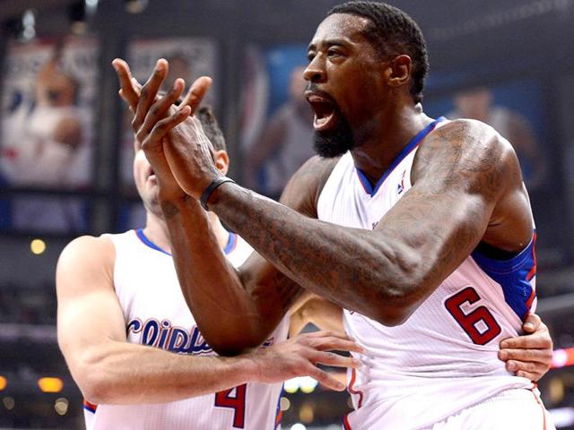 Los Angeles Clippers center DeAndre Jordan (6) reacts after he was fouled by Golden State Warriors center Andrew Bogut (not pictured) in the second quarter of the game at Staples Center. Mandatory Credit: Jayne Kamin-Oncea-USA TODAY Sports