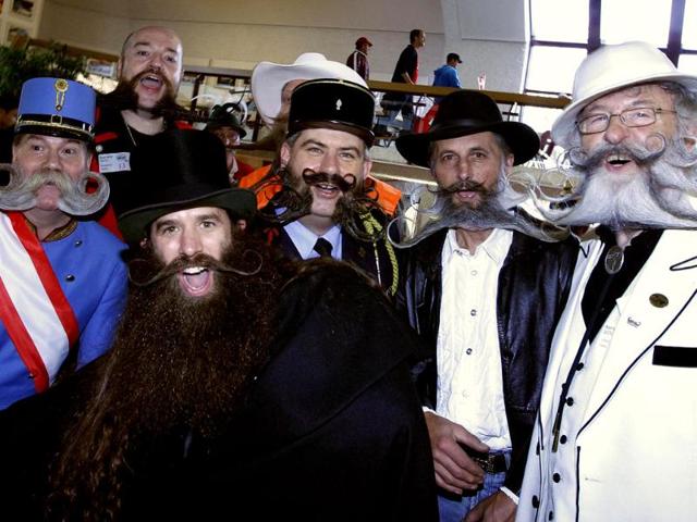 Participants react before the beginning of the Beard World Championship 2013 in Leinfelden-Echterdingen, Germany. (Reuters Photo)