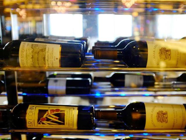 Bottles of California wine are displayed inside the 630 Park Steakhouse at the Graton Resort and Casino in Rohnert Park, California. (AP Photo)