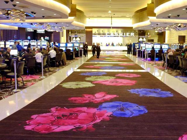 Patterns inspired by Sonoma County flowers are shown on a custom-woven carpet inside the Graton Resort and Casino in Rohnert Park, California. (AP Photo)