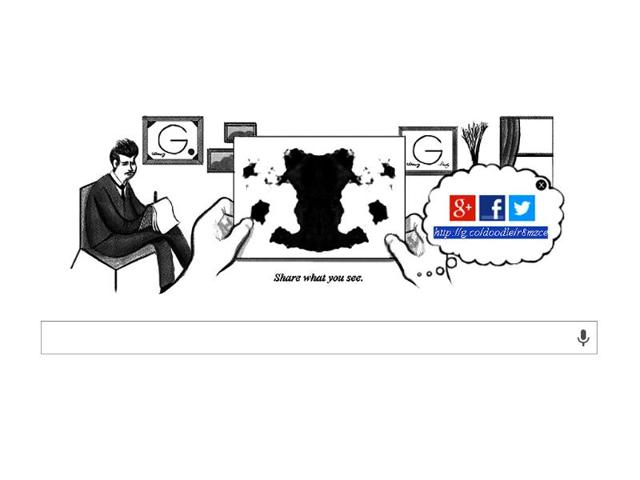 Google has celebrated the 129th birthday of Freudian psychiatrist Hermann Rorschach with a doodle showing his famous inkblot test. (Photo credit: Google)