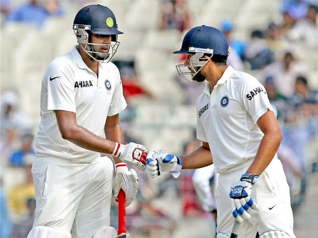Rohit Sharma and Ravichandran Ashwin during the third day of the first Test match against West Indies at the Eden Gardens in Kolkata. (PTI Photo)
