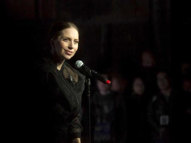 Lady Gaga speaks to the media during the release event of her new album 'ARTPOP' in New York. (Reuters photo)