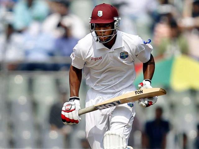 West Indies batsman Kieran Powell runs betweeen the wicket during the 2nd cricket Test match between India and West Indies at Wankhede Stadium in Mumbai. (HT Photo/Ajay Aggarwal)