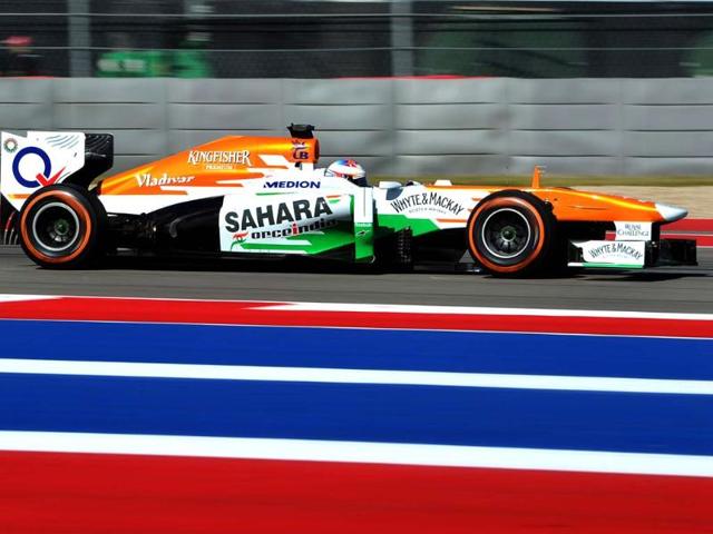 Red Bull Force India's Scottish driver Paul di Resta races during a practice session for the United States Formula One Grand Prix in Austin, Texas. (AFP Photo)