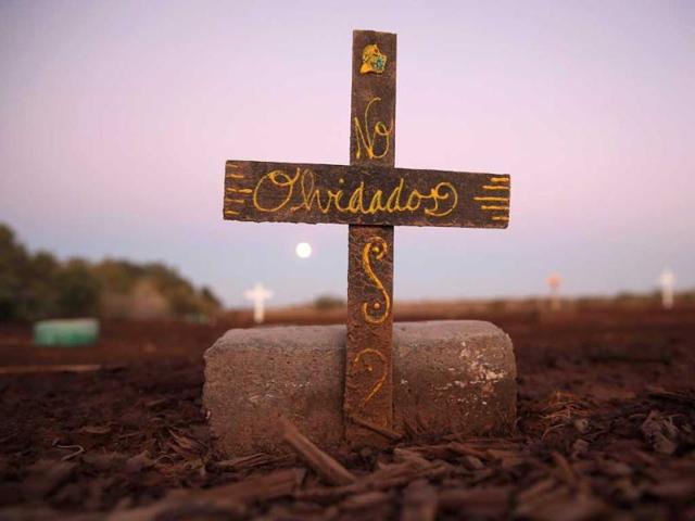 Crosses and 'John Doe' bricks mark the spot where the bodies of suspected undocumented immigrants lie buried in California. (AFP Photo)