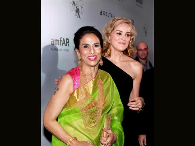 Sharon Stone and Shobha De look quite thrilled to be in the same frame.