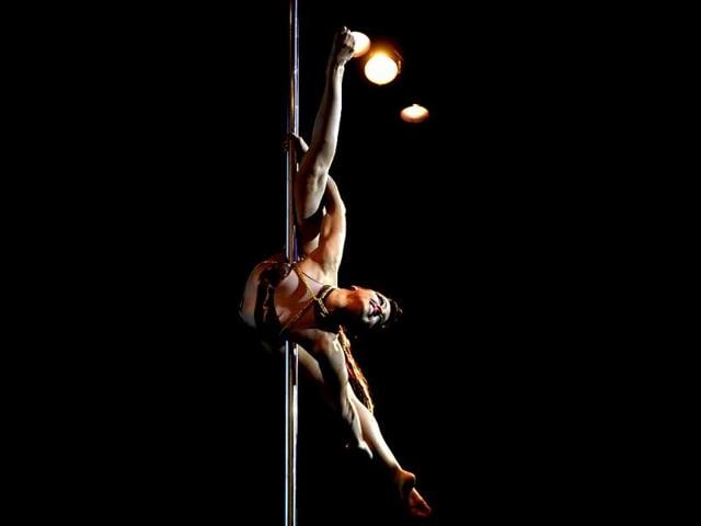 Florencia Bustos of Argentina performs at the Miss Pole Dance South America competition in Buenos Aires. (Reuters Photo)