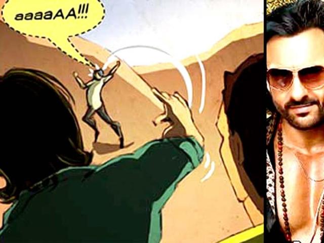 Bang on! He smashes the daku's head with a stone.