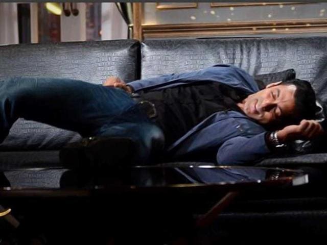Salman Khan in a candid shot on the sets of Koffee with Karan.