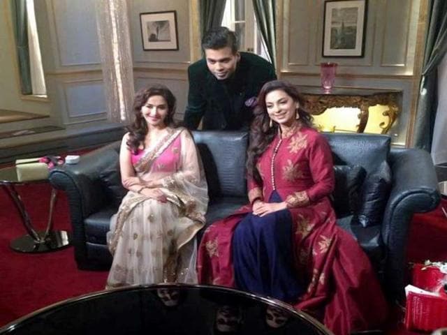Gulaab Gang actors Juhi Chawla and Madhuri Dixit also shared the couch with filmmaker Karan Johar. This is the fifth episode.