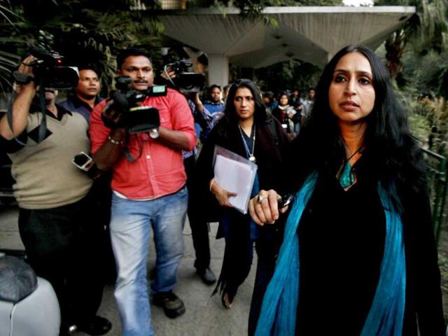 Shoma Chaudhury, former managing editor of Tehelka magazine, attends a meeting with the National Women Commission in New Delhi. (Raj K Raj/ HT photo)