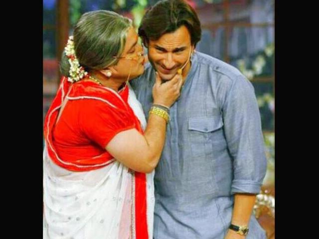 Saif Ali Khan gets the legendary Shagun ki pappi on his visit to the sets of Comedy Nights with Kapil.