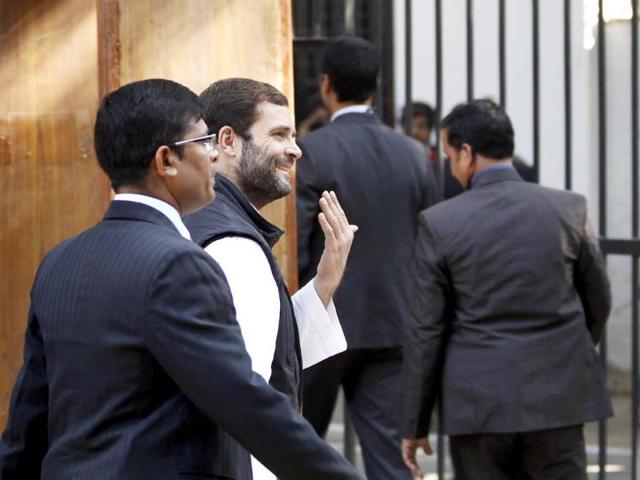 Congress vice-president Rahul Gandhi casts his vote for Delhi assembly elections at a polling station in New Delhi. (Ajay Aggarwal/ HT photo)
