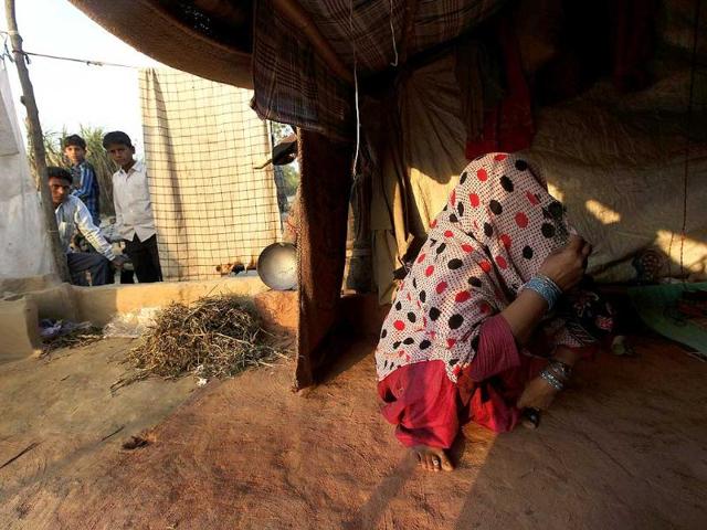 A rape victim from Fugana village has taken refuge in the relief camps for riot victims in Loi, Muzaffarnagar. The administration in Muzaffarnagar hasn't arrested anyone in connection with the incident. (Raj K Raj/HT Photo)