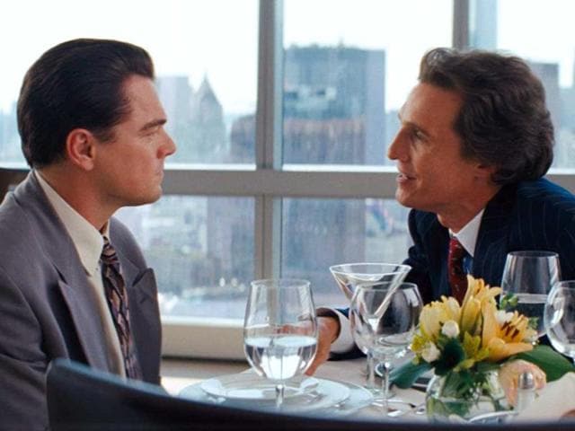 The hilariously intriguing scenes depicted in the trailer, such as this one, where McConaughuey encourages DiCaprio to hum and thum his chest in a restruant, hint at a interesting and engaging movie. The hilariously intriguing scenes depicted in the trailer, such as this one, where McConaughuey encourages DiCaprio to hum and thum his chest in a restruant, hint at a interesting and engaging movie.