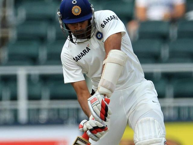 Zaheer Khan plays a shot on the fourth day of the first Test against South Africa at the Wanderers Stadium in Johannesburg. (AP Photo)