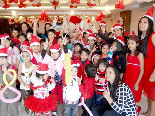 Children celebrate Christmas in Bhopal. (PTI Photo)