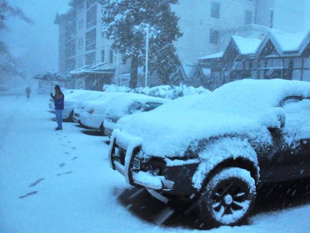 Snow covered vehicles in Shimla. (Santosh Rawat/HT Photo)