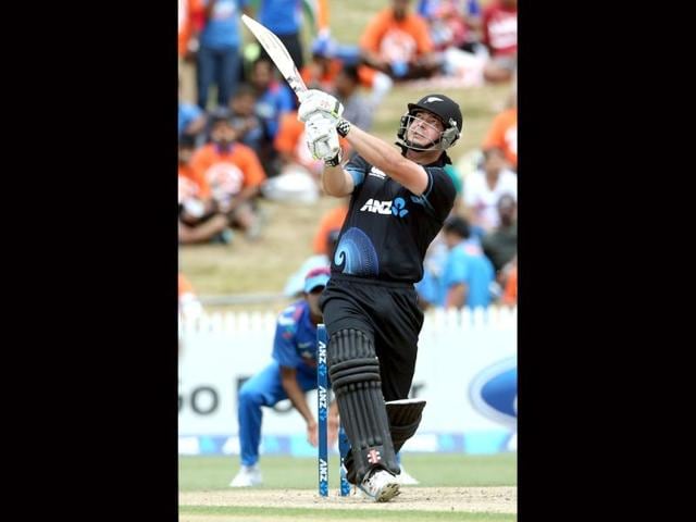 Kane Williamson from New Zealand bats during the second ODI against India at Seddon Park in Hamilton. (AFP Photo)