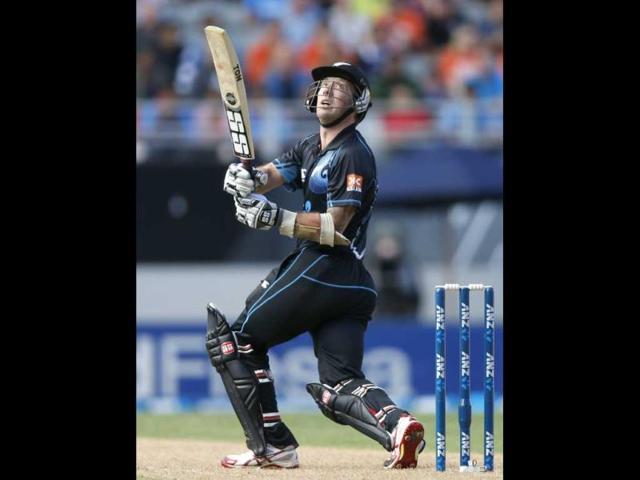 New Zealand's Luke Ronchi looks skyward after playing a shot during the third ODI against India at the Eden Park in Auckland. (AFP Photo)
