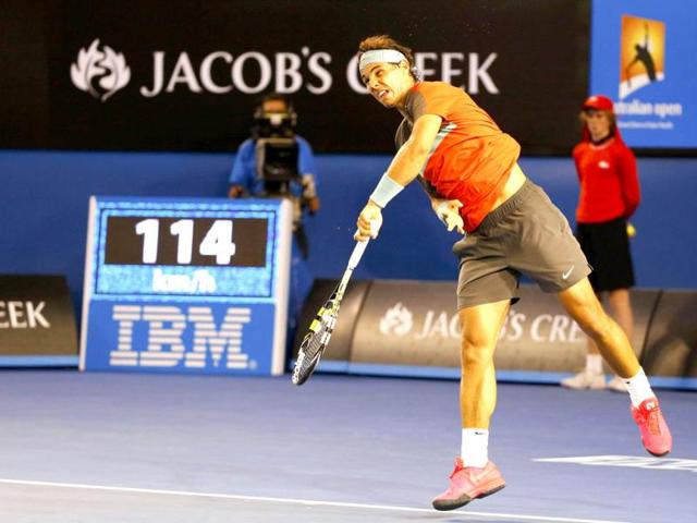 A display shows the service speed of Rafael Nadal of Spain during his men's singles final match against Stanislas Wawrinka of Switzerland at the Australian Open 2014 in Melbourne. (Reuters Photo) A display shows the service speed of Rafael Nadal of Spain during his men's singles final match against Stanislas Wawrinka of Switzerland at the Australian Open 2014 in Melbourne. (Reuters Photo)