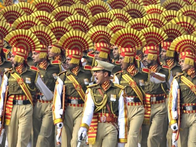 Sashstra Seema Bal (SSB) Jawans marching at Rajpath during the Republic Day Parade in New Delhi. (HT Photo/ Mohd Zakir)