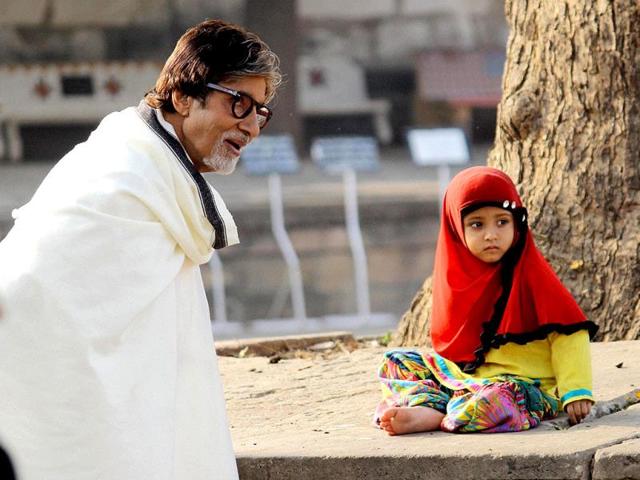 Amitabh Bachchan during a shooting at Sarkhej Roza in Ahmedabad on Sunday. (TI Photo)