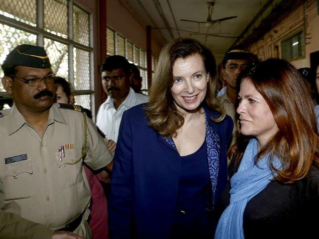 Valerie Trierweiler, former companion of French President Francois Hollande, and actress Charlotte Valandrey get out of a children's ward in a Mumbai hospital. (Reuters) Valerie Trierweiler, former companion of French President Francois Hollande, and actress Charlotte Valandrey get out of a children's ward in a Mumbai hospital. (Reuters)