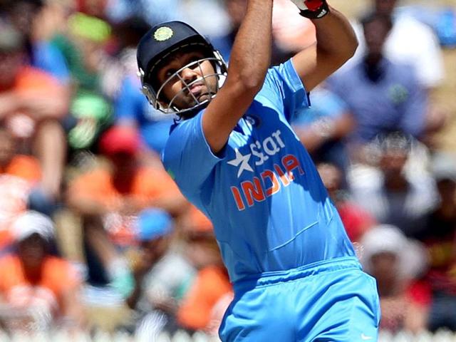 Rohit Sharma bats during the fourth ODI against New Zealand at Seddon Park in Hamilton. (AFP Photo)