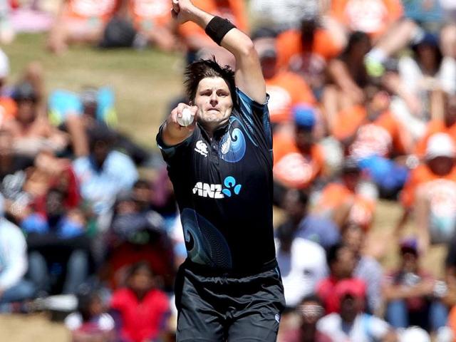 Hamish Bennett of New Zealand bowls during the fourth ODI against India at Seddon Park in Hamilton. (AFP Photo)