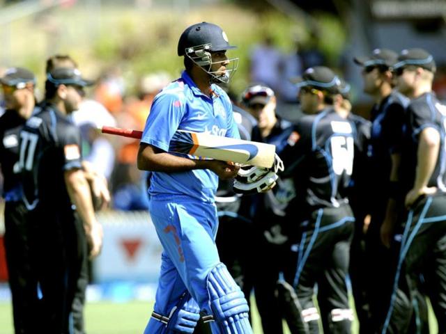 R Ashwin walks, dismissed for five against New Zealand during their fourth ODI at Seddon Park, in Hamilton. (AP Photo)