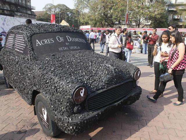 A decorated car on display at the Kala Ghoda Arts Festival in Mumbai. (Kalpak Pathak/HT)