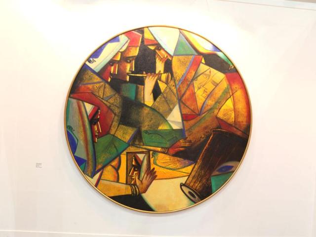 A circular canvas by artist Paresh Maity