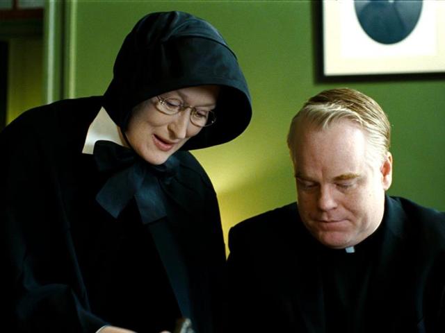 Philip Seymour Hoffman portrays Father Flynn and Meryl Streep portrays Sister Aloysius in a scene from Doubt. (AP Photo)