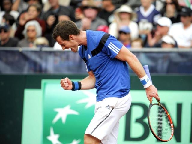 Britain's Andy Murray celebrates after winning his a match against United States' Sam Querrey at the Davis Cup in San Diego. (AP Photo)