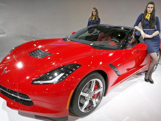 Mostly college girls, the models are afraid the 'cross-border' crowd will make life difficult for them. Chevrolet 2014 Corvette Stingray is displayed at the 12th Indian Auto Expo in Noida, on the outskirts of New Delhi. (AP Photo)