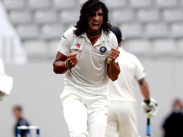 Ishant Sharma celebrates the wicket of Corey Anderson of New Zealand during day two of the first Test at Eden Park in Auckland. (AFP Photo)