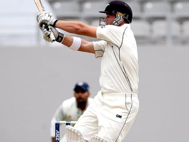 Corey Anderson of New Zealand bats during day two of the first Test against India at Eden Park in Auckland. (AFP Photo)