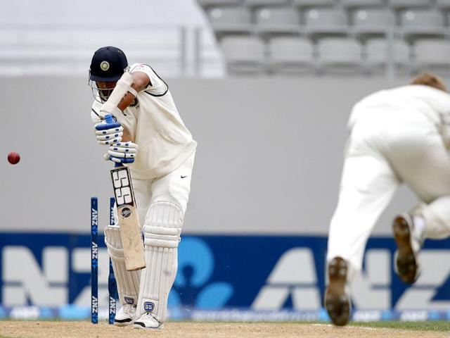 Murali Vijay is bowled out by New Zealand's Neil Wagner on day two of the first Test against New Zealand at Eden Park in Auckland. (Reuters Photo)