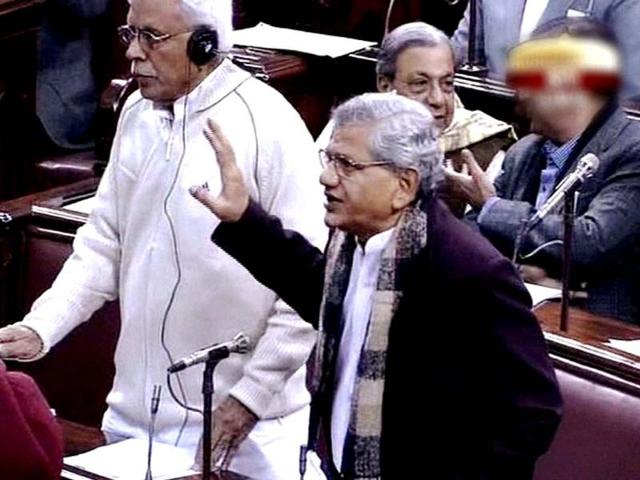 CPM member Sitaram Yechury speaks in the Rajya Sabha in New Delhi. (PTI photo)