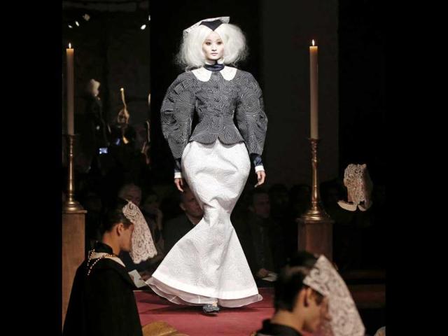 A model walks the runway during the presentation of the Thom Browne Fall 2014 collection at the New York Fashion Week. (AP) A model walks the runway during the presentation of the Thom Browne Fall 2014 collection at the New York Fashion Week. (AP)
