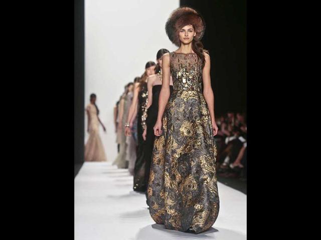 Fashion from the Badgley Mischka Fall 2014 collection at New York Fashion Week. (AP) Fashion from the Badgley Mischka Fall 2014 collection at New York Fashion Week. (AP)