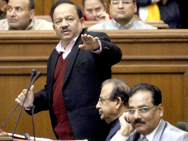 BJP MLAs react in the Delhi Assembly during its special session called for anti-corruption Jan Lokpal Bill, in New Delhi. (PTI photo)