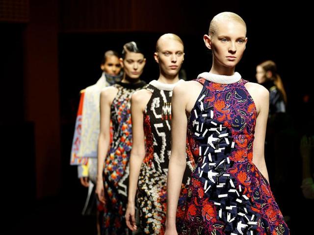 Models present creations from Peter Pilotto Autumn/Winter 2014 collection during London Fashion Week. (Reuters)