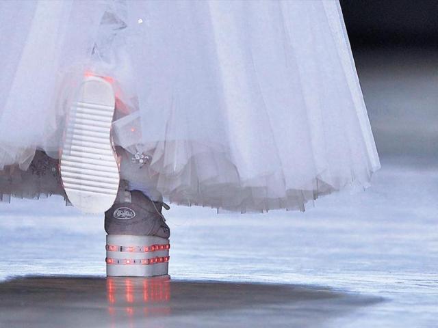 These LED light-up buffalo shoes from Ashish Gupta’s show at London Fashion Week Fall 2014 have become a trendsetter. You can wear them with platform heels under jeans, separates, or even a gown!
