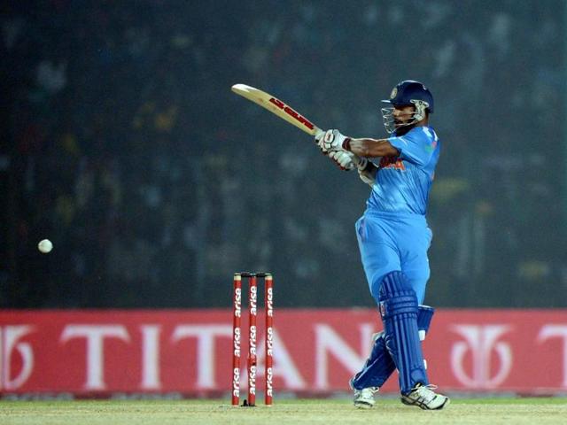 Shikhar Dhawan plays a shot during the second match of the Asia Cup against Bangladesh at the Khan Shaheb Osman Ali Stadium in Fatullah. (AFP Photo)
