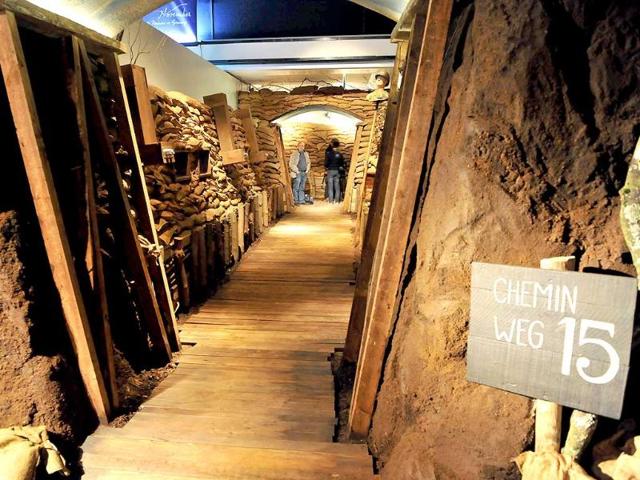 A trench built on the military front of the Yser is reconstructed at the Royal Museum of the Army and Military History in Brussels on February marking the World War I centenary (AFP photo)