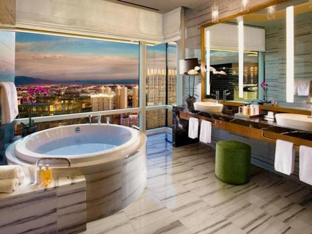 The tub at the Penthouse Real World Suite inside the Hard Rock Hotel & Casino Las Vegas can seat up to six people.(AFP)